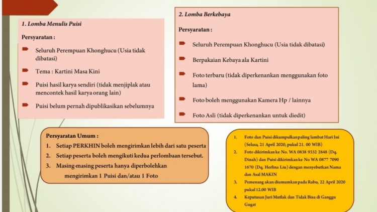 Memperingati Hari Kartini, PERKHIN Menggelar Lomba Menulis Puisi dan Busana Kebaya